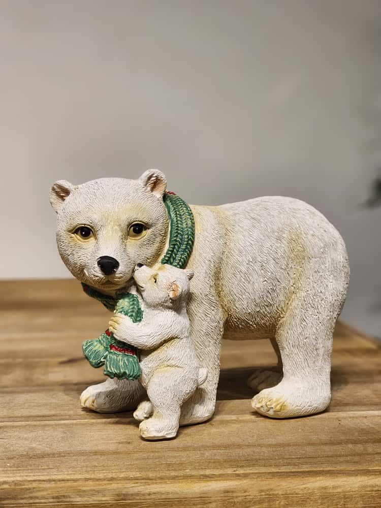 URSO COM FILHOTE EM RESINA NATALINO 15CM