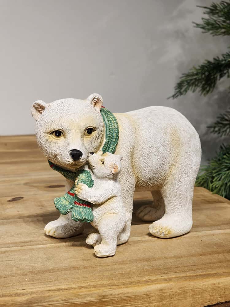 URSO COM FILHOTE EM RESINA NATALINO 15CM