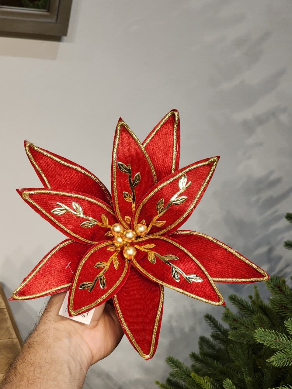 FLOR BICO DE PAPAGAIO VERMELHO COM DOURADO 31CM